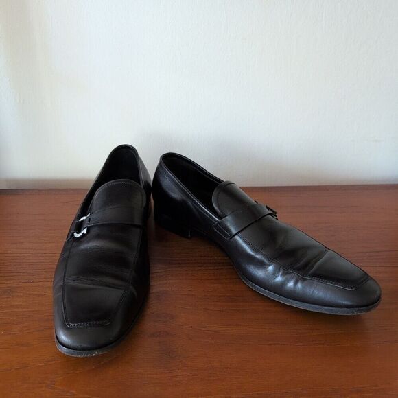 Salvatore Ferragamo Black Dress Moccasin Gancini Leather Loafers Size 13 D Italy - Picture 2 of 10